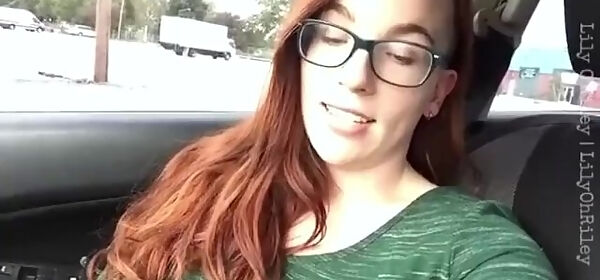 amateur,car,glasses,head,masturbation,nerdy,pink,pussy,real,red,redhead,solo,solo female,solo fingering,